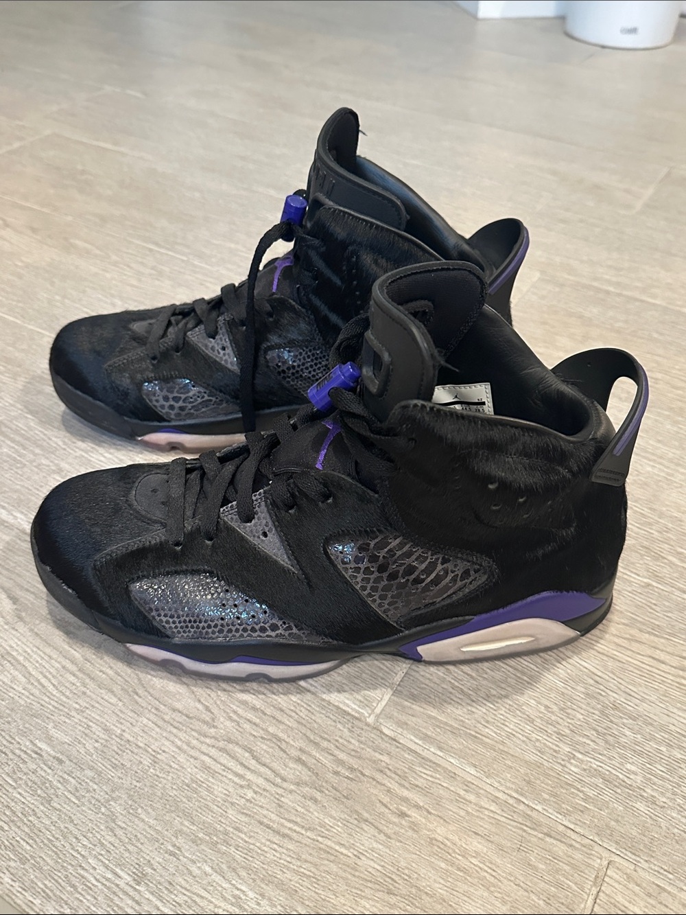 Social Status x Air Jordan 6 Retro Pony Hair. Black and Purple. Mens 10.5